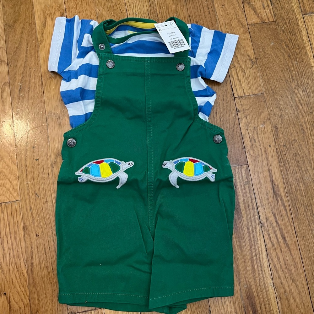 NWT Baby Boden Turtle Short Overall Set 2-3y
